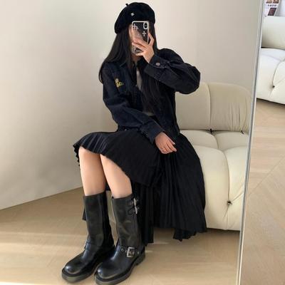 Cowhide Version Washed Horseskin Cigarette Boots Thin Buckle Short Boots Women's Heightened Thick-soled Thin Boots Spring and Autumn Knight Boots
