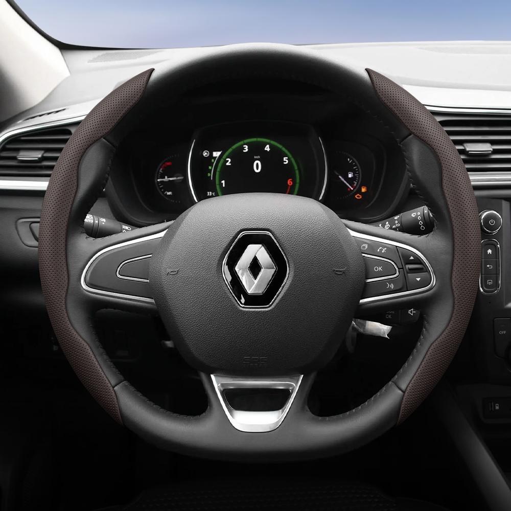 BHA1 Suitable for Renault Breathable Hole Leather Steering Wheel Cover Segmented Quick Release Design Non-Slip and Durable Megane 3 2 4 Clio4 5
