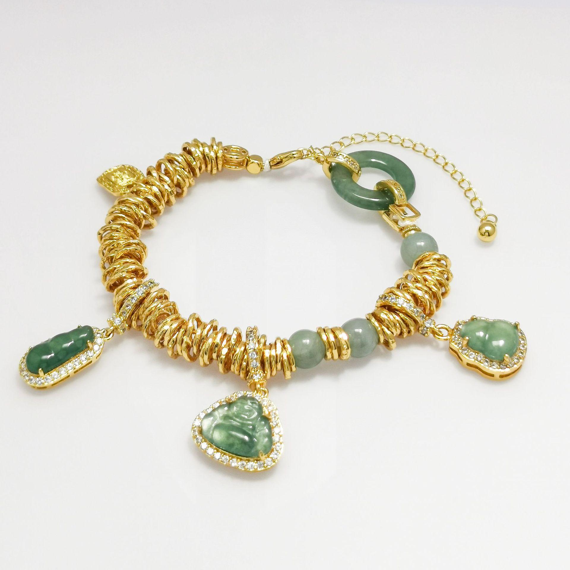 Natural Jade Bracelet with Coin, Gourd, and Buddha Pendant Pure Natural