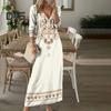 Frühling Herbst Damen Kleid V-Ausschnitt Lange Ärmel A-Linie Digital Blumendruck Dating Maxikleid Alltagskleidung Lockeres Kleid