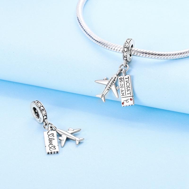 Charm Genuine Copper Airplane Air Ticket Travel Pendants Bead Fits Bracelets Women Jewellery DoItYourself Beautiful Gifts Accessory