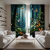 2-piece HD Digital Blue Curtain with Deep Forest View Home Decoration Style Decorate Living Room Bedroom Wear Rod Curtain Effect
