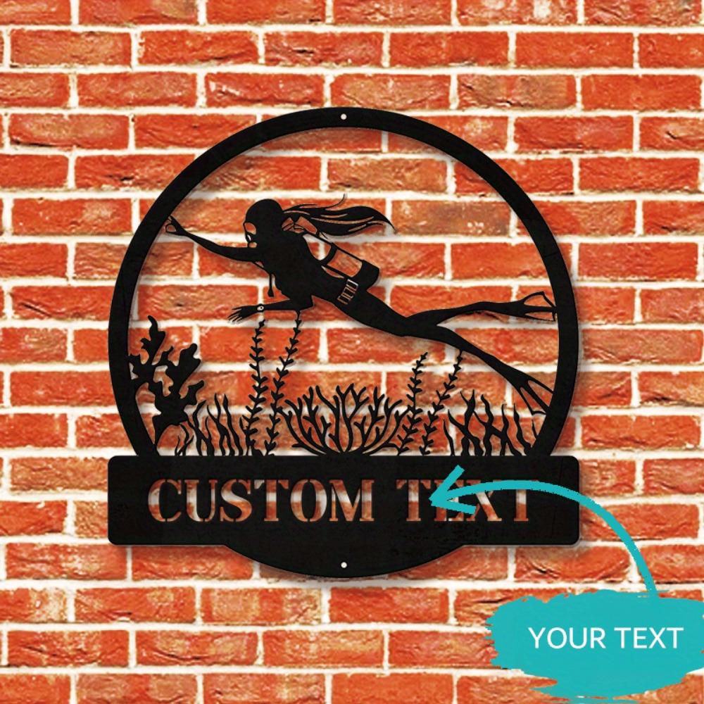 Vintage Scuba Diver Metal Wall Art, Personalized Name for Beach Water Sports Decor