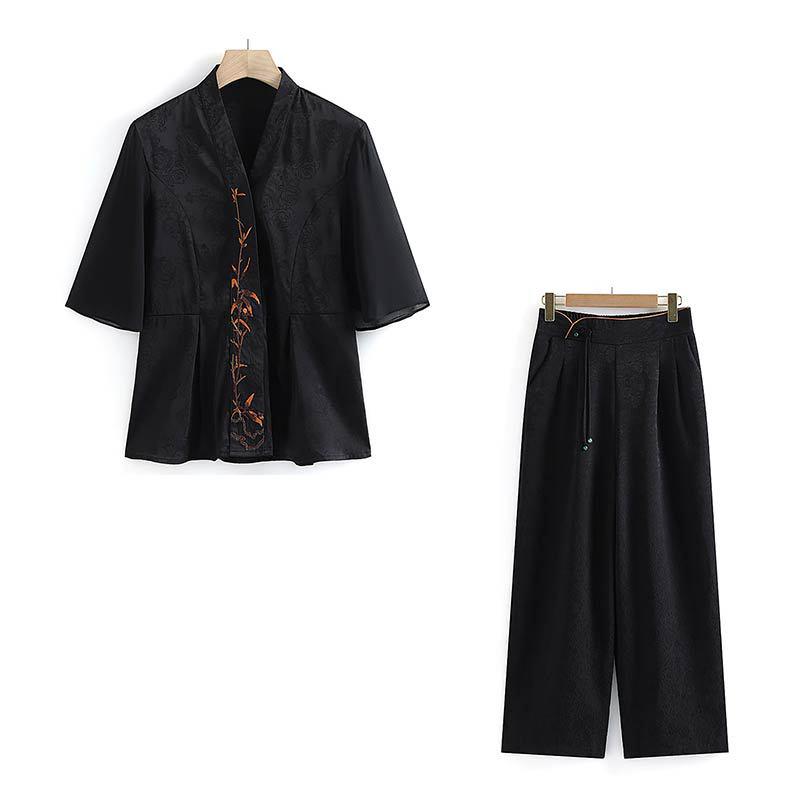 Summer 2025 New Chinese-Style Noble National Set: Short-Sleeved Two-Piece for Middle-Aged and Elderly Women