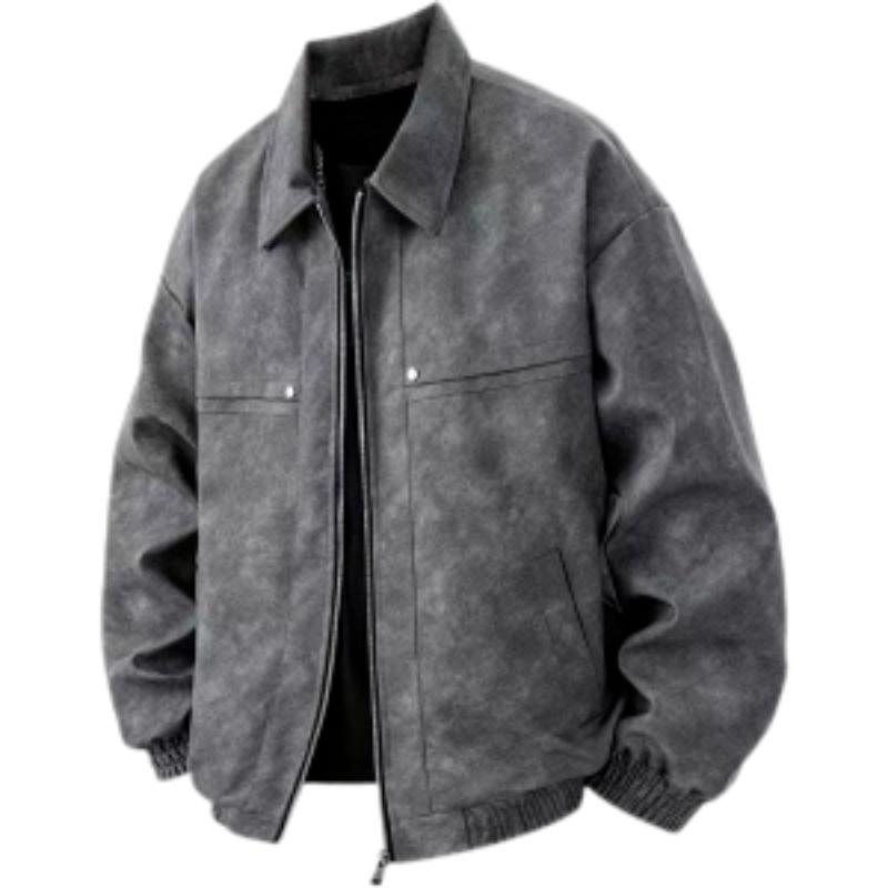 American Old Fashioned Pu Leather Men's Autumn Casual Versatile Jacket Retro Solid Color
