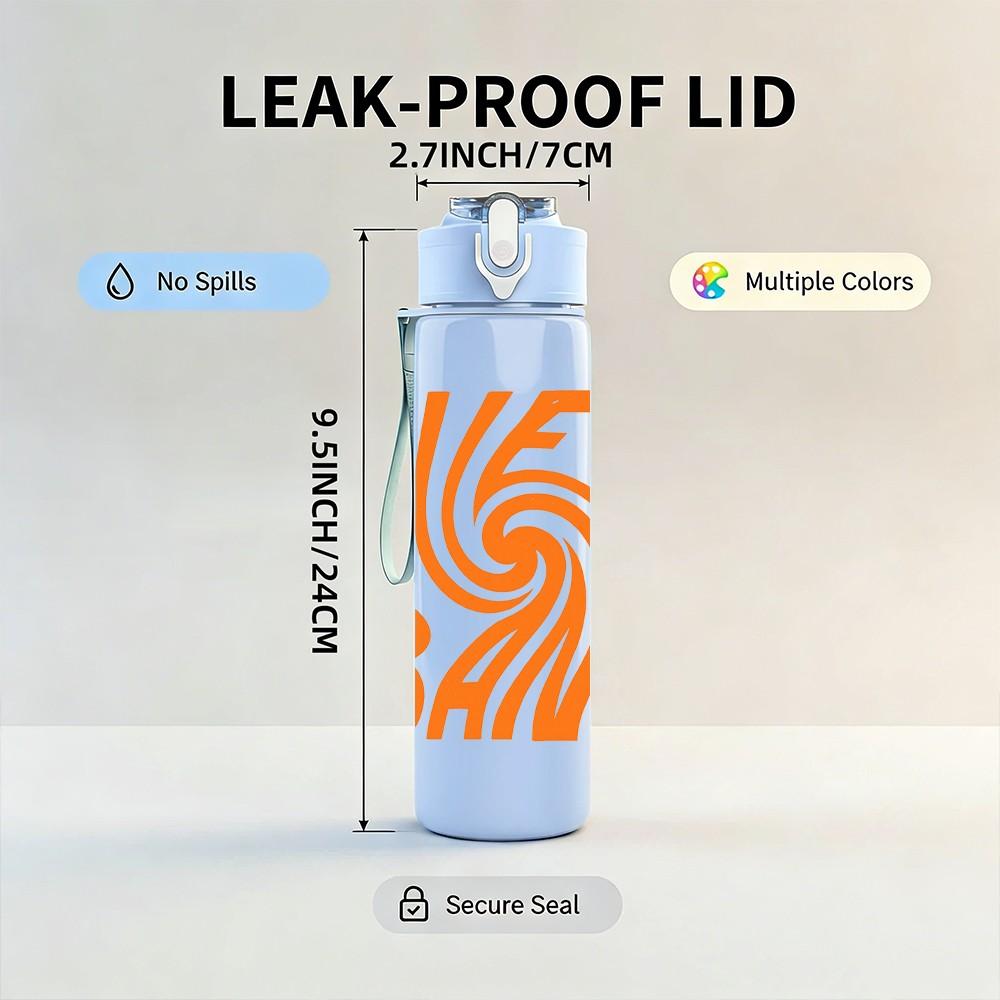 1PC Surf Band Swirl Wave Pattern 750ml Color Plastic Sports Water Bottle Leakproof Flip Straw Lid Suitable for Sports Office Home Use