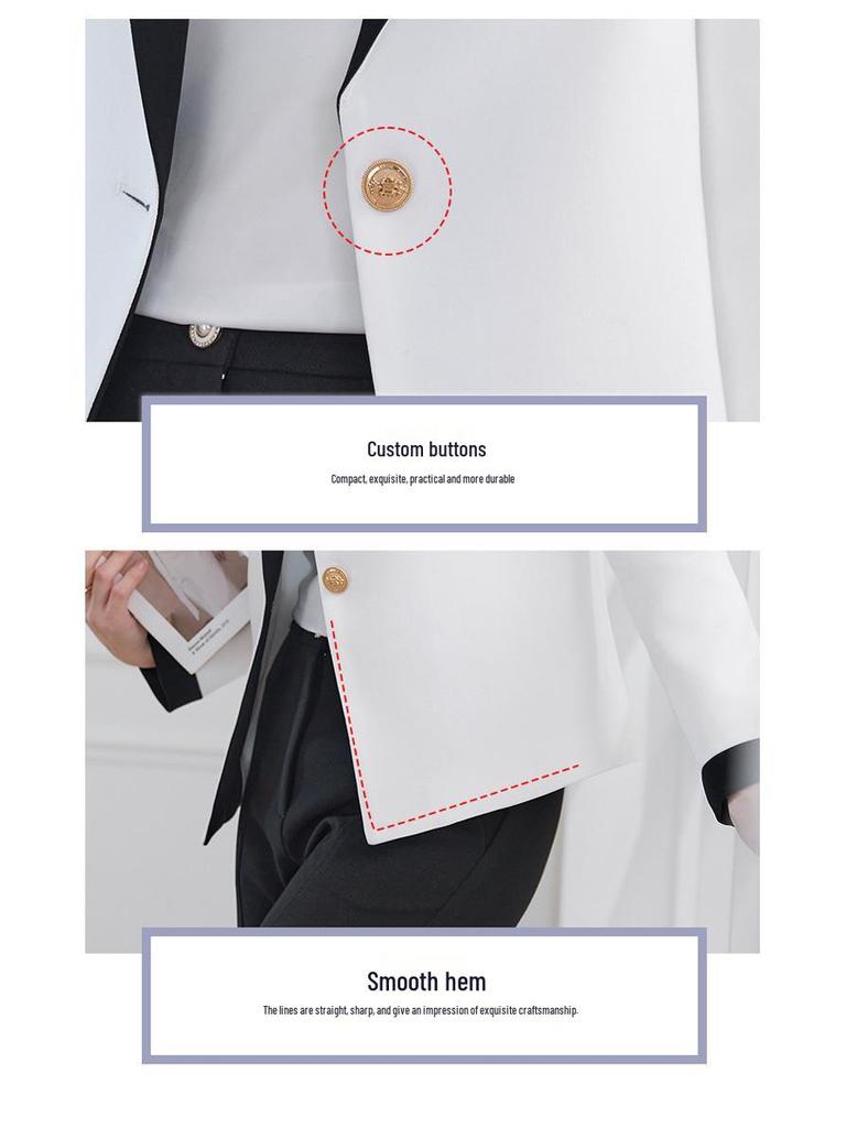 Women’s White Color Block Short Suit Jacket - Fashionable Petite Spring/Autumn Top