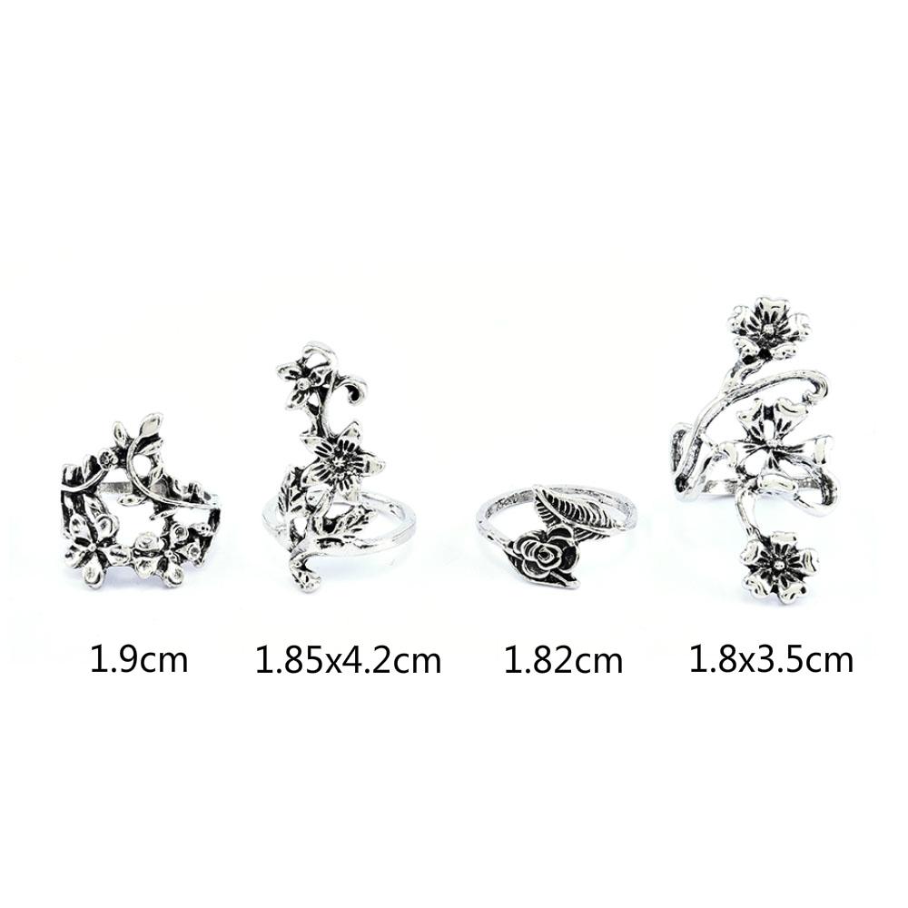 4 Pièces/Ensemble Bague Vigne Feuille Fleur Forêt Vintage Punk Sculptée Antique Bague Midi Doigt Femmes Anneaux Bohèmes Pour Hommes Bijoux Cadeaux