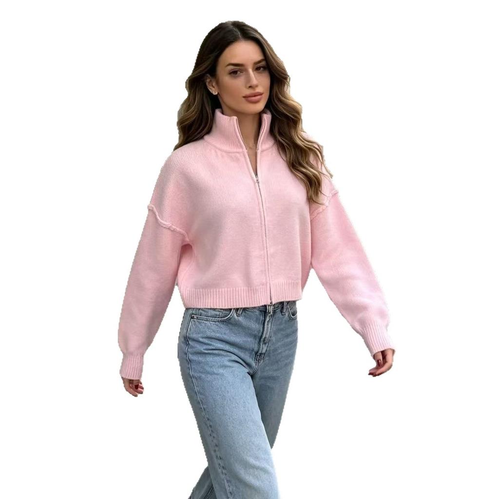 European and American Double-headed Zipper Sweater Jacket Women's Clothing Autumn and Winter New Turtleneck Casual Knitted Cardigan Loose Top