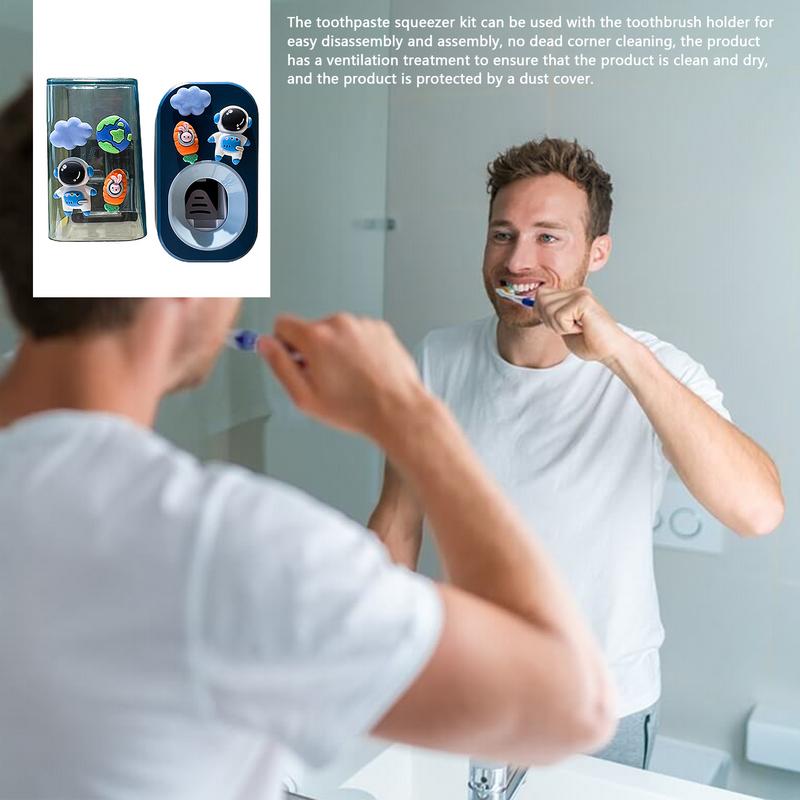 Kids Automatic Toothpaste Dispenser 3 PCS Wall Mounted Toothbrush Holder And Toothpaste Squeezer Stable And Punch-Free Tooth