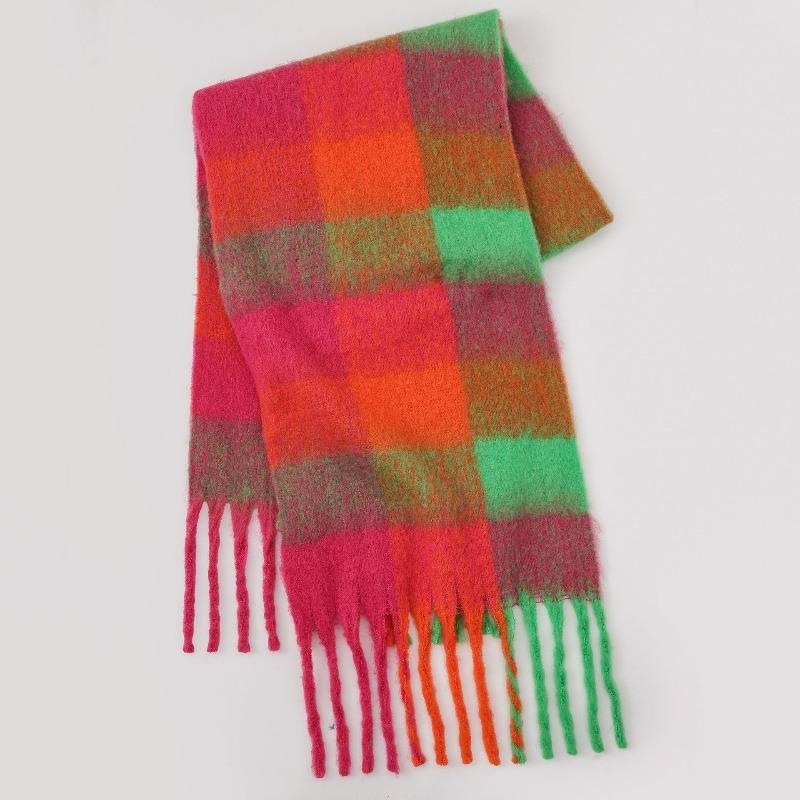 Premium color plaid scarf women's winter warm scarf mohair thickened scarf versatile shawl