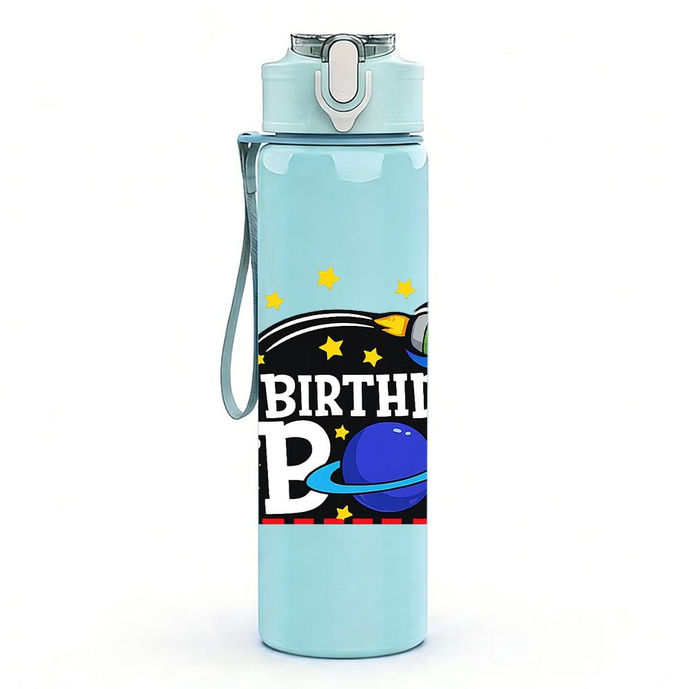 1PC 7 Birthday Boy Party Badge Print 750ml Color Plastic Sports Water Bottle Leakproof Flip Straw Lid Suitable for Sports Office Home Use