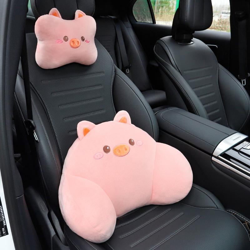 1 Set Auto Interior Decoration Car Headrest Neck Pillows Cute Cartoon Plush Waist Pillow Back Cushion Diy Accessories