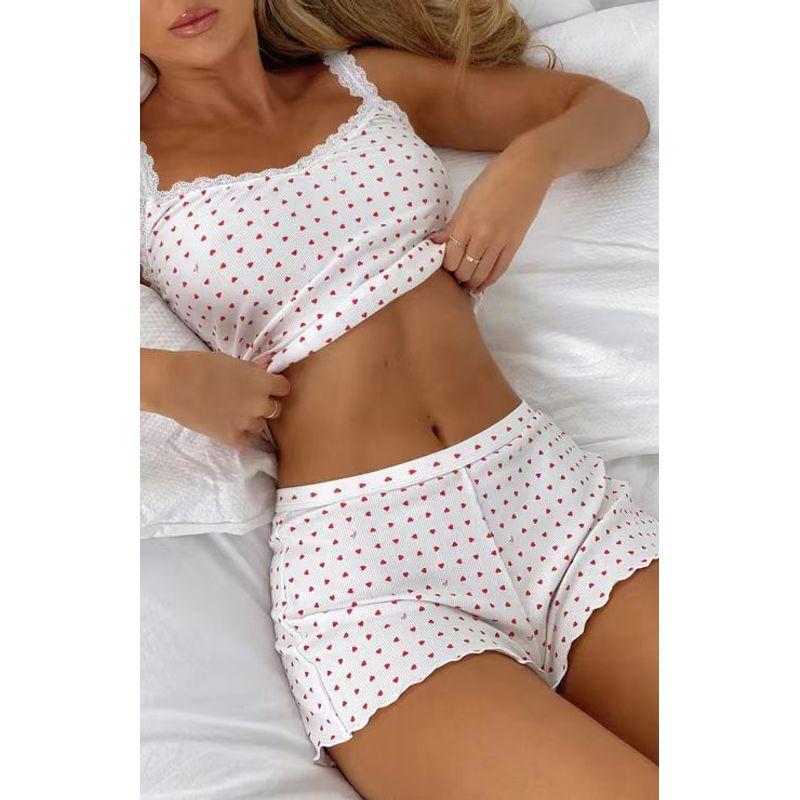 

Strap Printed High Washed Shorts Set Spaghetti-Strap Floral Print High Waist Shorts Suit Heart S