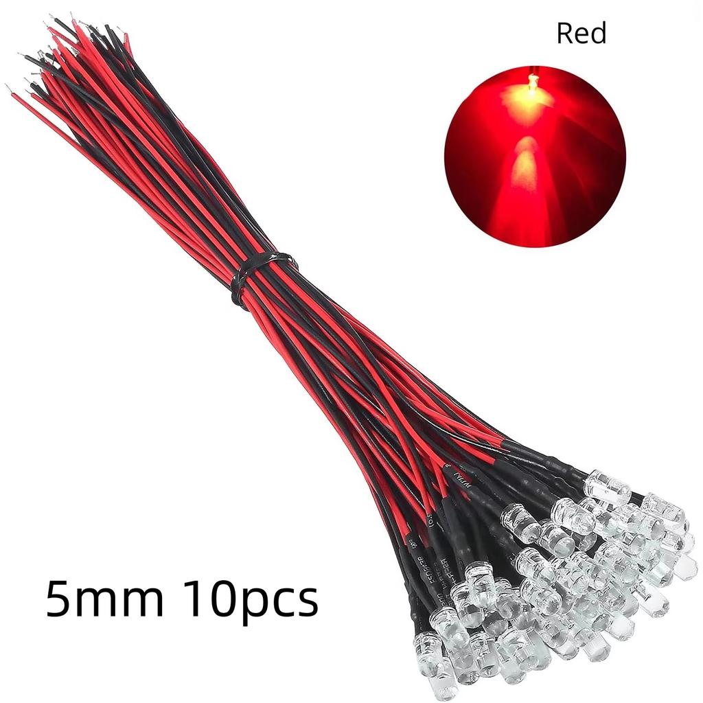 10pcs 5mm Prewired LED Diode 12 Volt Led Light Emitting Diodes Micro Led Lights Diodes for Model Assortment Kit
