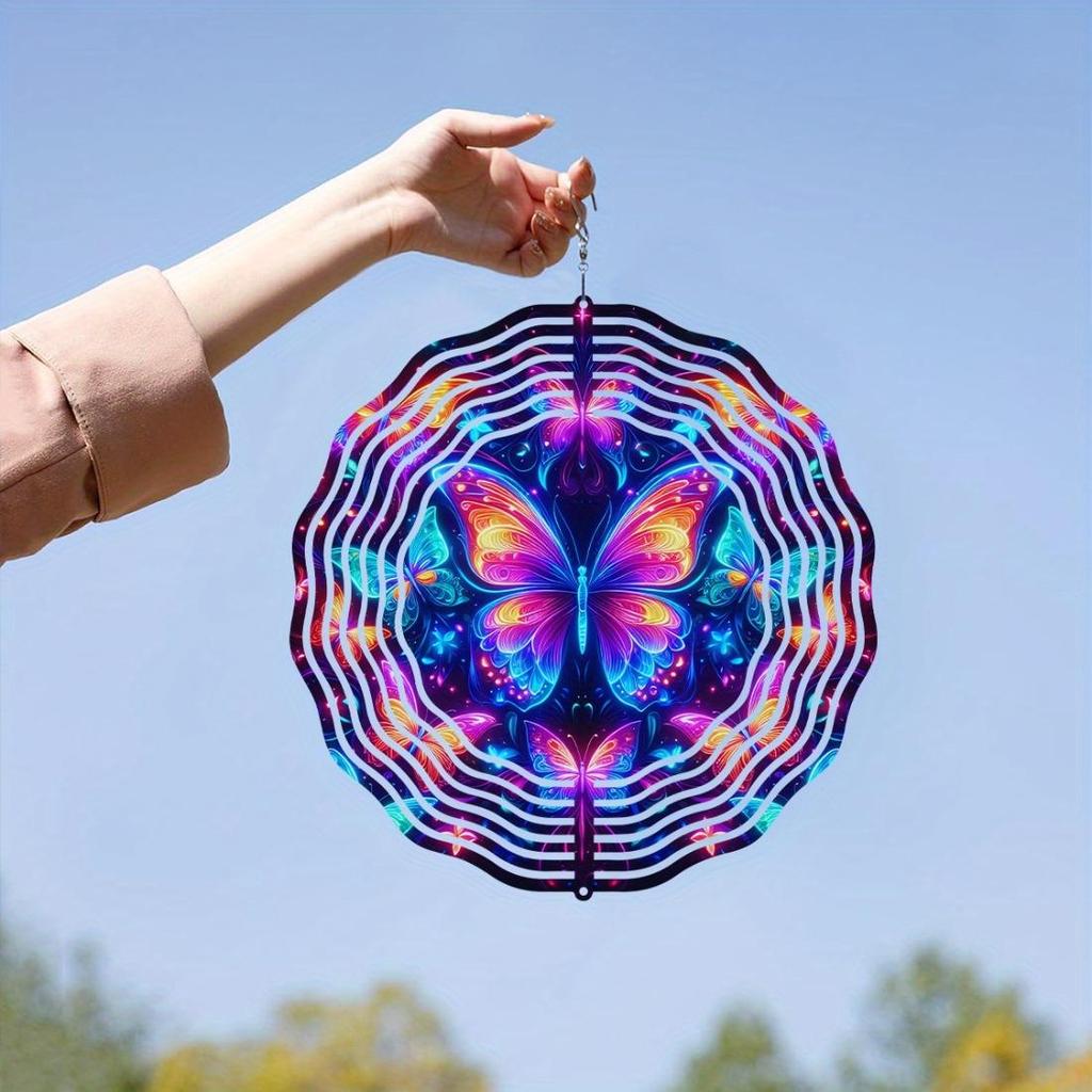 2D Metal Blue Butterfly Wind Spinner: Yard and Garden Decoration, 25.4cm Kinetic Outdoor Spinner, Spinfinity Wind Sculpture, No Feather, Classic Style