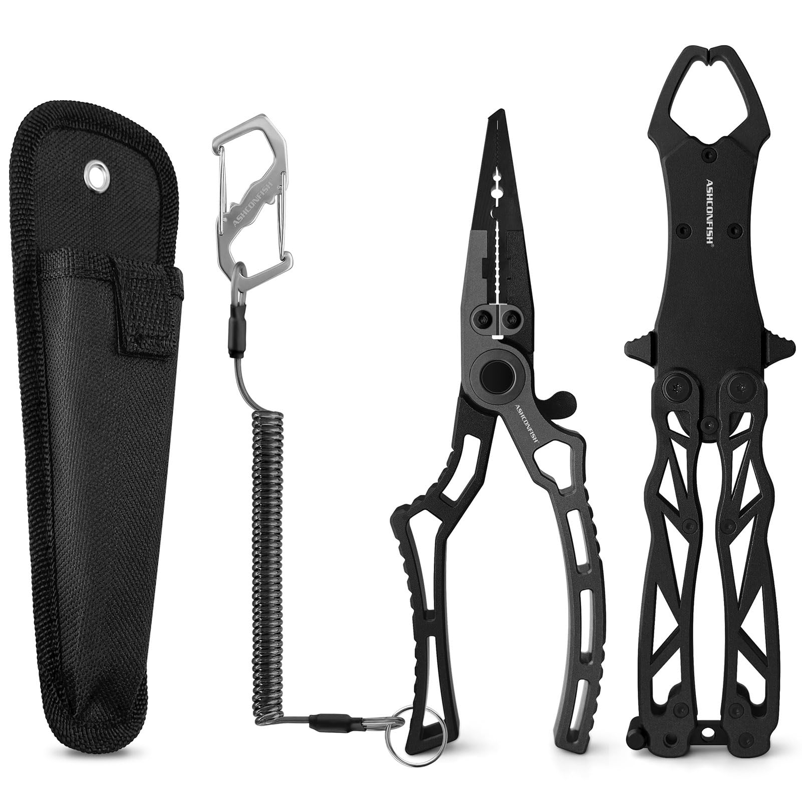 

ASHCONFISH Рыбалка Плетеный шнур PE Легкий Анодированный Алюминий Компактный Рыболов с Веревкой и Утеря для Морской Прудовой и Подледной Рыбалки Рукоятка, Резак, Сплав, чёрный