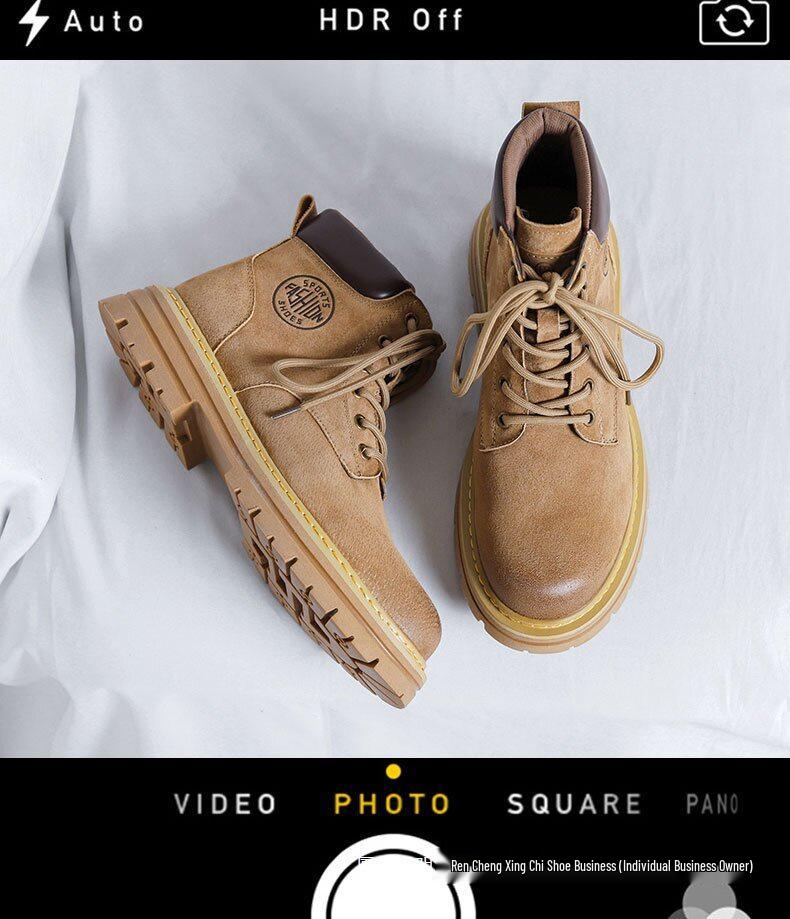 Men's 2025 Summer High-Top Leather Martin Boots - British Style, Yellow, Ideal for Outdoor Work