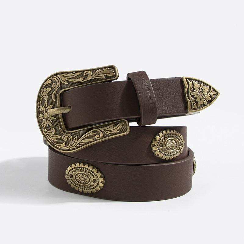 Western Inspired Faux Leather Belt Women Bohemian Style Casual Accessory For Spring
