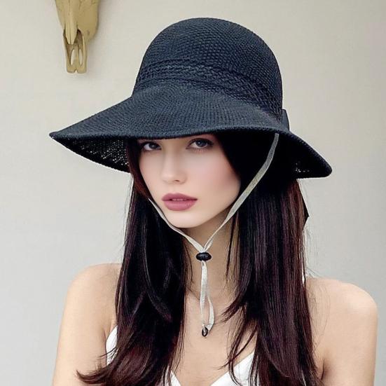 Women Sun Visor Hat with Bow Decor Wide Brim Empty Top Design Adjustable Floppy