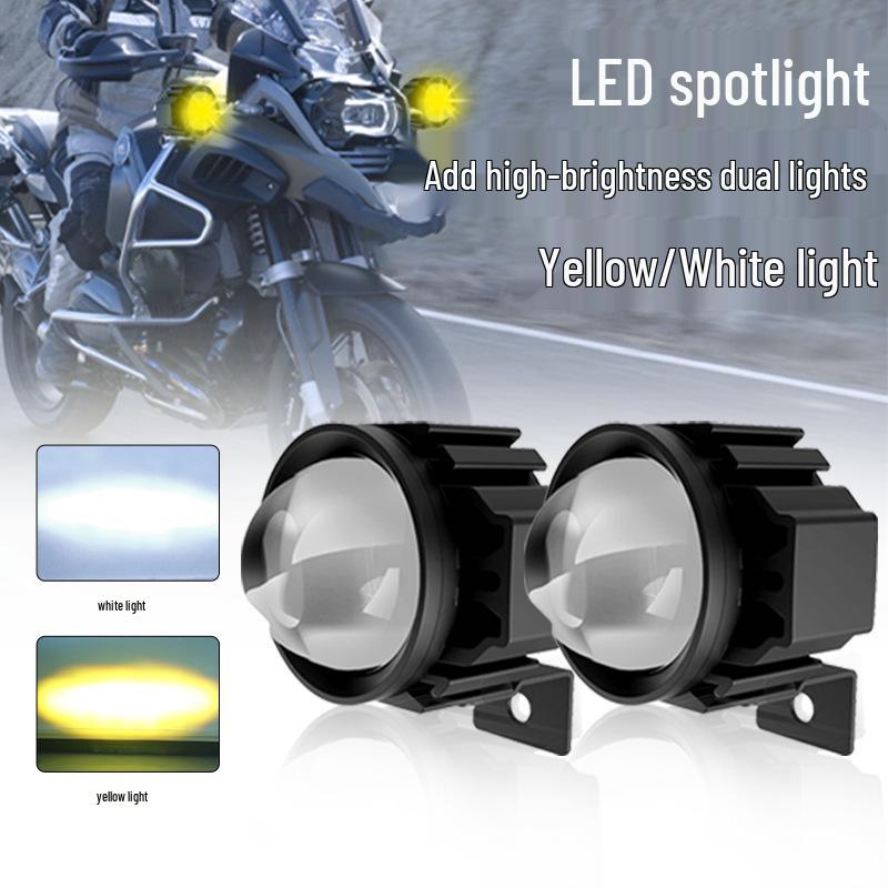 Waterproof LED Motorcycle Headlight: Off-road External Yellow-White Spotlight for Night Riding