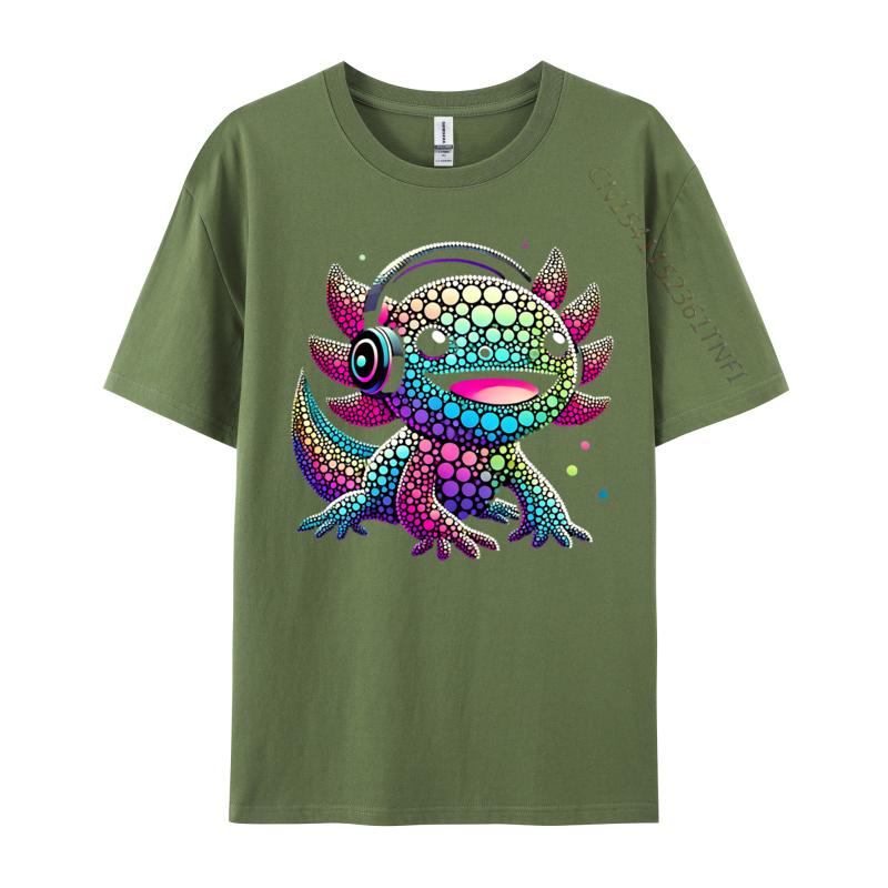 Gamer Axolotl Polka Dot Video Games Day Headphone Boys Youth Tshirts Hip Hop England Style Tees Cotton T Shirt For Unisex Funny