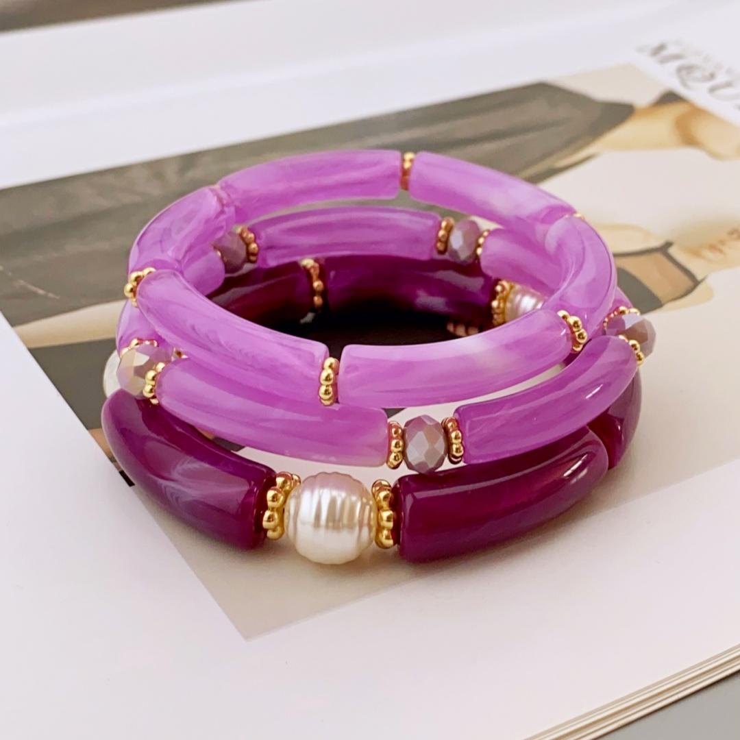

Модный комплект из 3 акриловых бусин с изящными оттенками для женского повседневного ансамбля, браслет для женщин