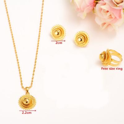 Goldschmuck-Sets, Ohrringe, Anhänger, Ring, traditionelle afrikanische Braut, Habesha, Frauen, Party, afrikanisch, schönes Geschenk