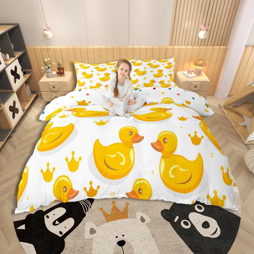 Homewish Cute Duck Duvet Cover SetCartoon Animal Bedding SetOrange Black Bed Set For Boys GirlsUltra Soft Home Decor