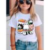 European Sizes Summer Fashion Short-Sleeve T-Shirt for Girls Featuring a Cute Cat And Sushi Rice Ball Cartoon Print, a Versatile Casual Top