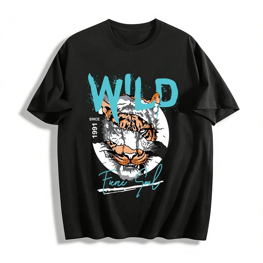 Wild Fierce Soul Tiger Print Trendy Casual Loose-fit Tee Pure cotton T-shirt XXS