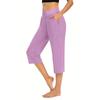 Damen Elastische Hohe Taille 3/4 Hose Lässige Passform Weite Capri-Hosen mit Taschen
