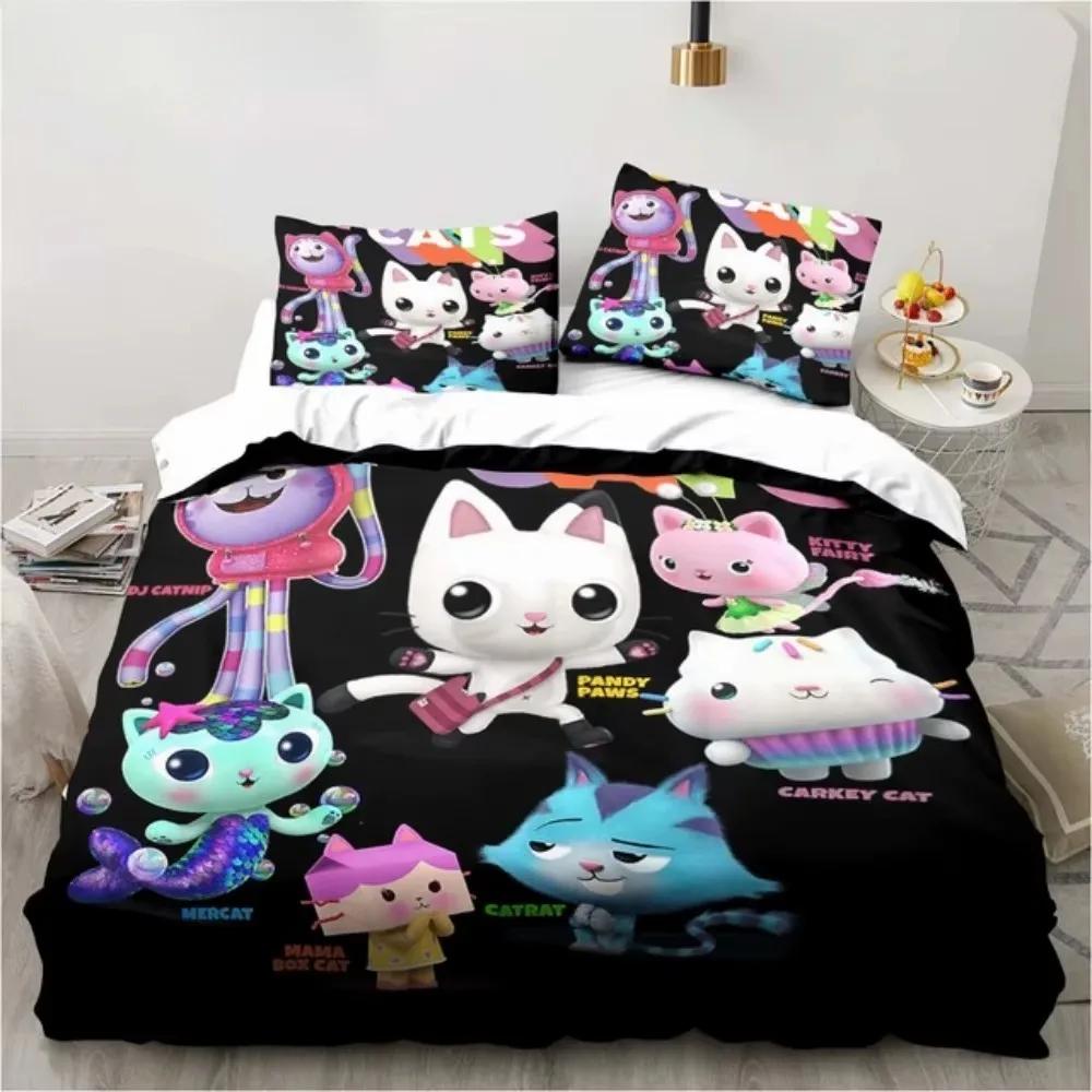 3D Gabbys Dollhouse Bedding Sets Cartoon Comforter Duvet Cover Set 3Pcs Bedroom Decor For Kids Single/Twin/Full/Queen/King Size
