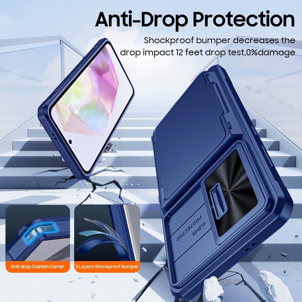 RFID-Portemonnaie-Handyhülle mit Kartenhalter, Kameralinsenschutz und Ständer für Samsung Galaxy A35 - Blau