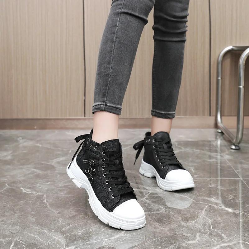 Trendy High Top Canvas Shoes 2024 Autumn New Thick Soled Casual Versatile High Top Women's Board Shoes Zapatos De Mujer Sneakers