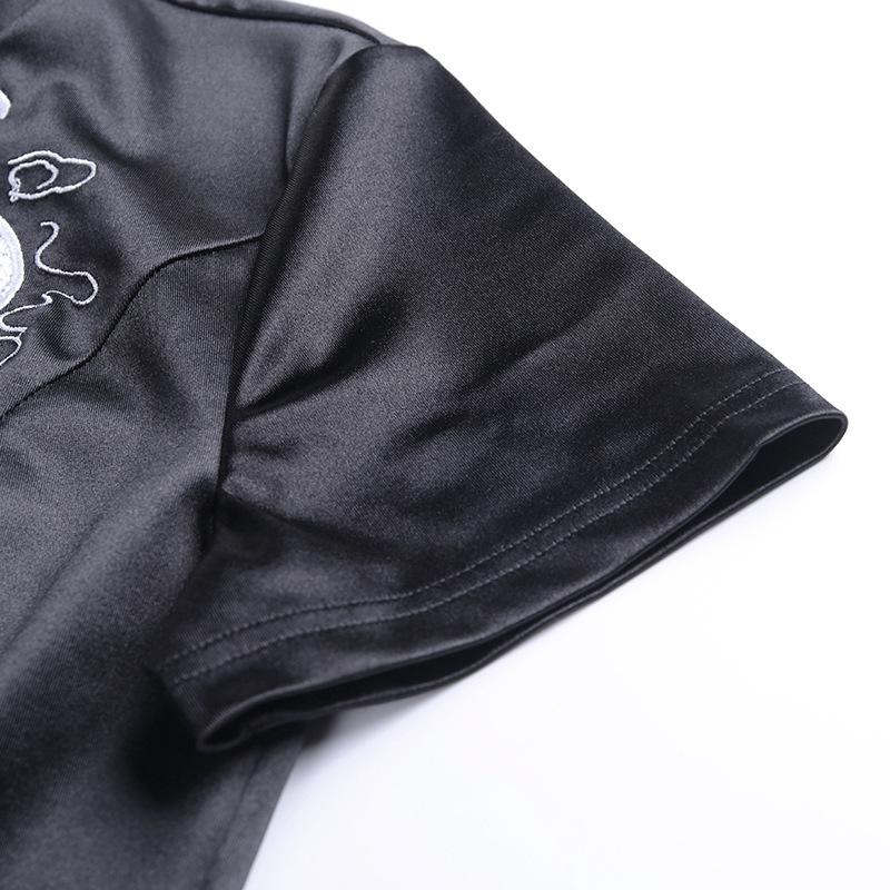 2025 New Collection Vintage Dark Gothic Chinese Knot Buttons Short Sleeve Dress Chinese Style High Waist Split Dragon Print Slim Cheongsam