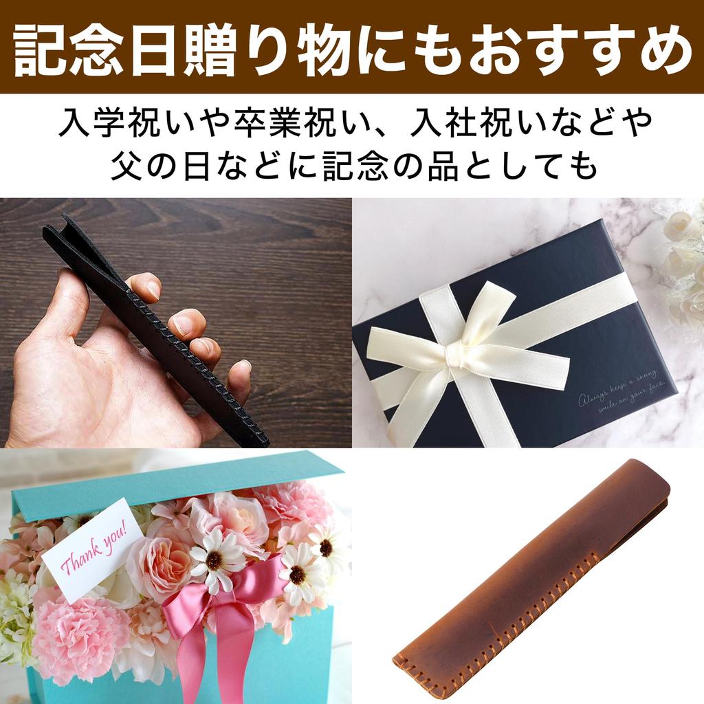 HAMILO Pen Case for Fountain Pen and Ballpoint Genuine Set x Dark Pen, Leather, Hand-Stitched, 2-Piece (Black Orange)