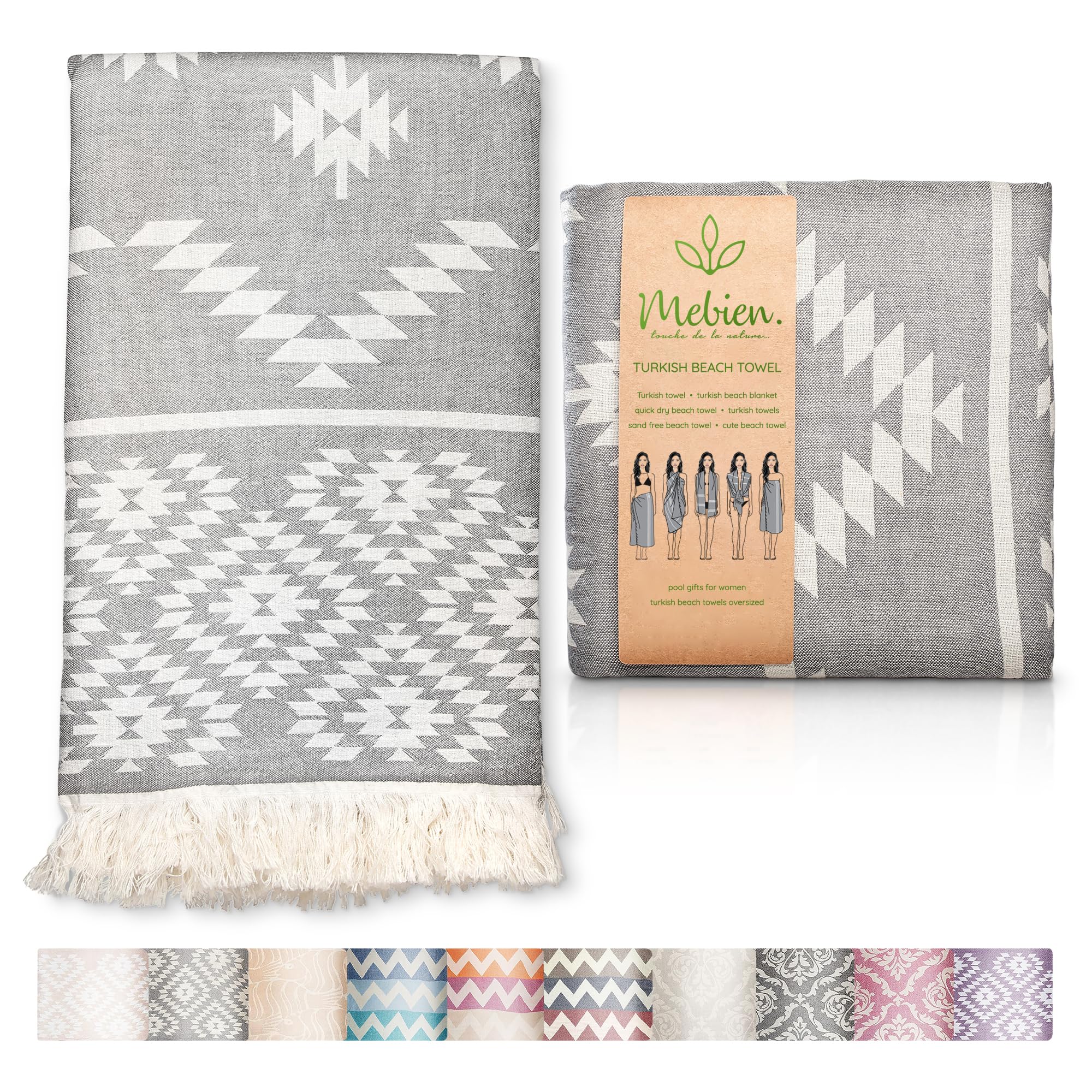 

Mebien touche de la nature Турецкое полотенце Пляжное полотенце Большое пляжное полотенце для взрослых Быстросохнущее пляжное одеяло без песка Хлопковое полотенце Винтажное темно-серое