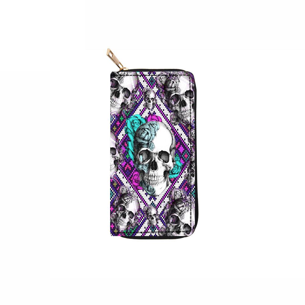 Skull long zipper wallet, card bag, clutch bag, wallet.