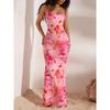 Printed Women's Clothing Backless Skinny Hip Wrap Suspender Swing Neck Dress Sexy Spice Fashion