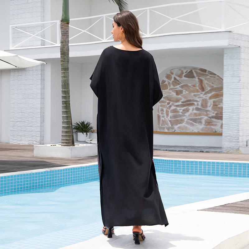 European-American Cotton Embroidery Plus Size Beach Cover-Up Dress