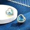 Sea Blue Heart Love Stud Earrings Shining Diamond-set Design High-end Fresh Earrings for Girlfriend Birthday Gift Earrings