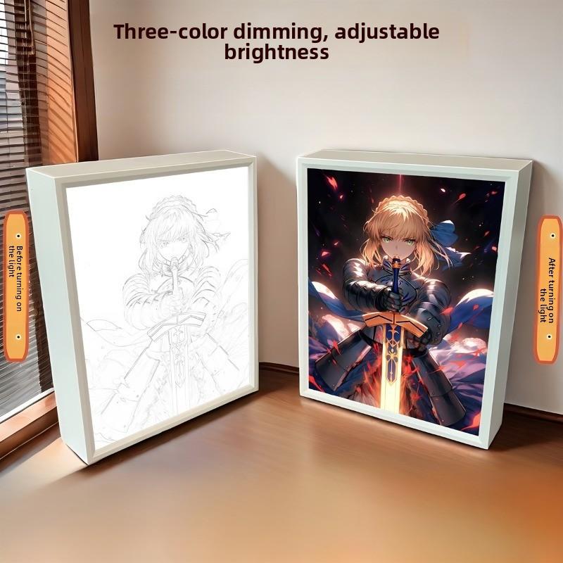 21cm/8.27in Fate Anime 3D Light Painting Box Tri Color Dimming Peripherals Cartoon Bedroom Table Top Display Birthday Decoration