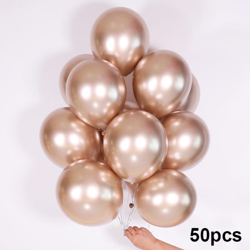 QAKGL 50 Pc Chrome Metal Color Party Decoration Balloons 12'' Latex Round Balloon Birthday Party Balloons Metallic