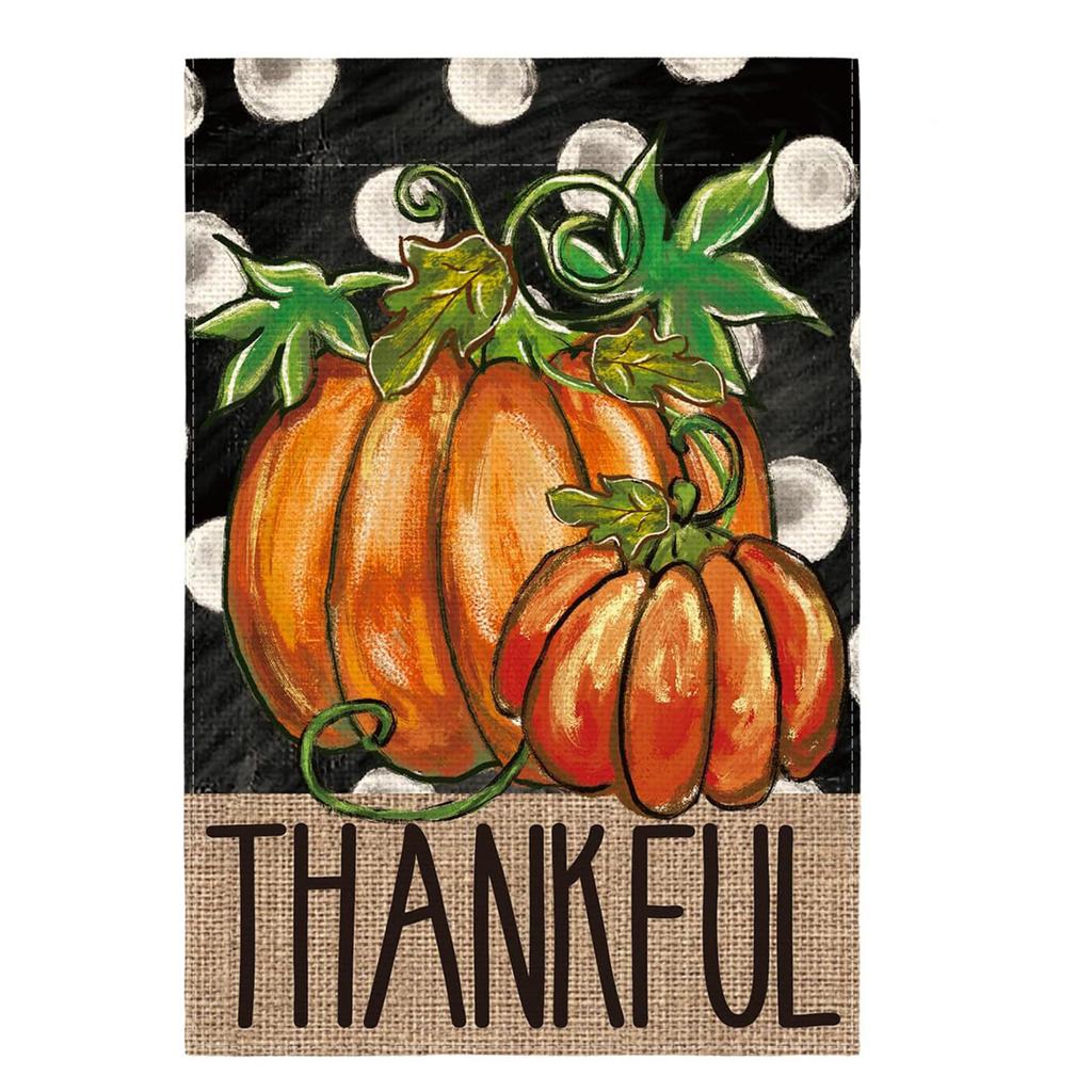 Double Sided Thanksgiving Pumpkin and Maple Leaves Garden Flag 45 by 30 Cm Seasonal Decorative Banner for Outdoor Indoor Use