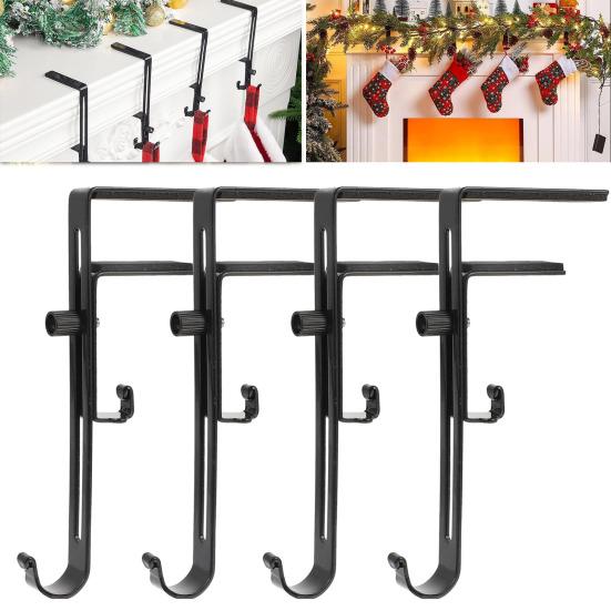 2-in-1 Adjustable Christmas Stocking And Garland Hangers Metal Mantel Hooks No Drill Stocking Holder Holds Up To 11lbs