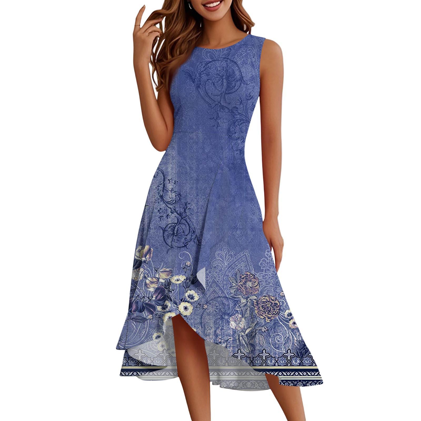 

Женские модные повседневные платья без рукавов с круглым вырезом и принтом, элегантные, темпераментные, с оборками L фиолетовый