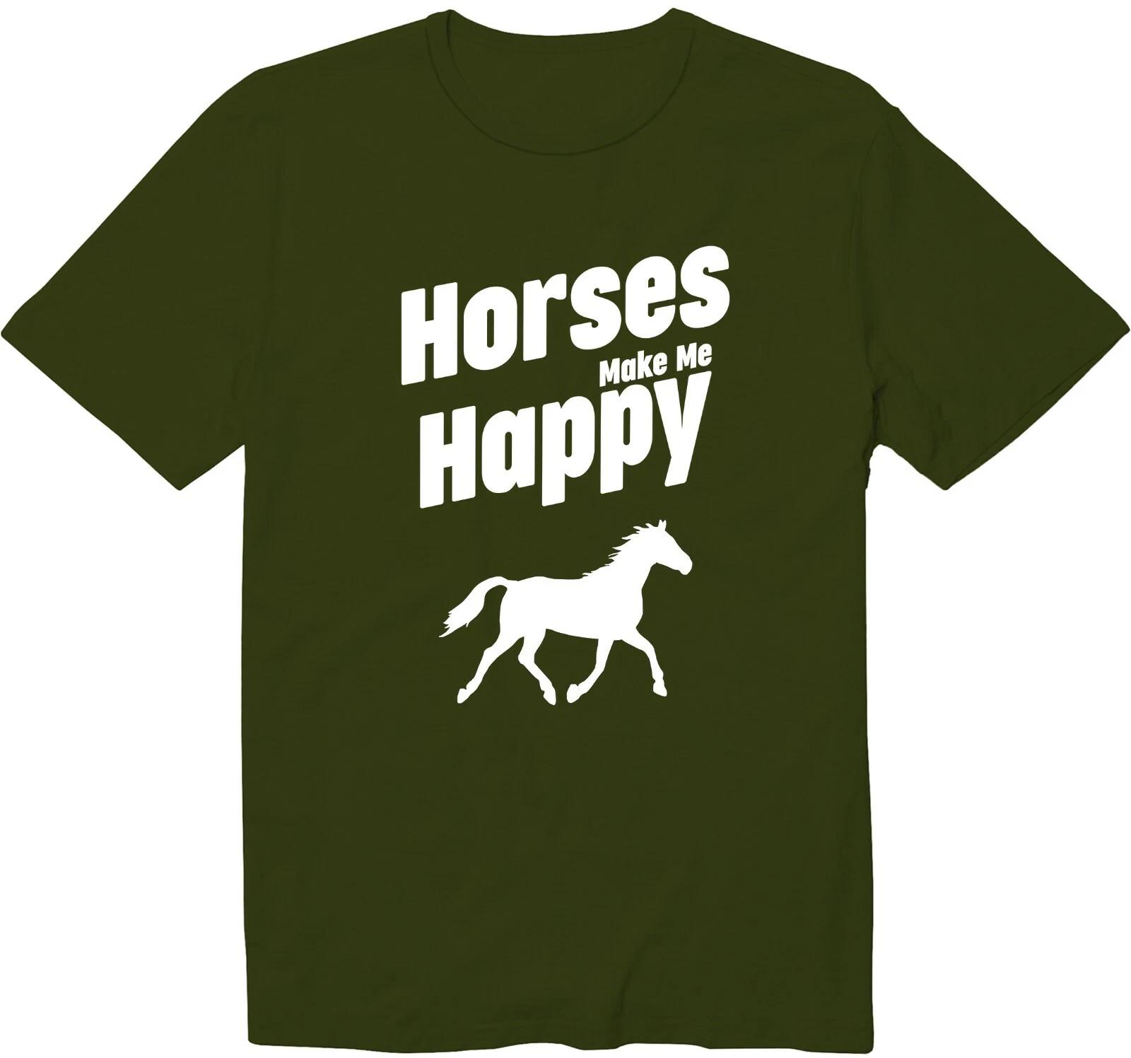 Horses Make Me Happy Horse Riding Lover Unisex Crew Neck Graphic T-Shirt 3XL