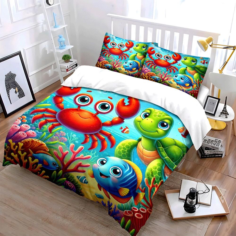 Underwater Friends Kids Decor Set Exquisite Three-Piece Bedding Set Gift For Kids And Adults