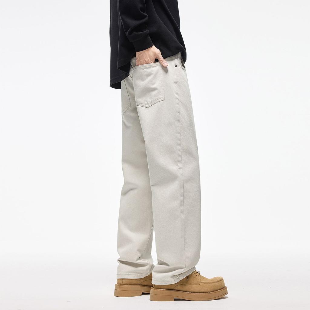 Jeans Men's Autumn New American Trend Brand Loose Wide Leg Casual Straight Beige Cotton Long Pants